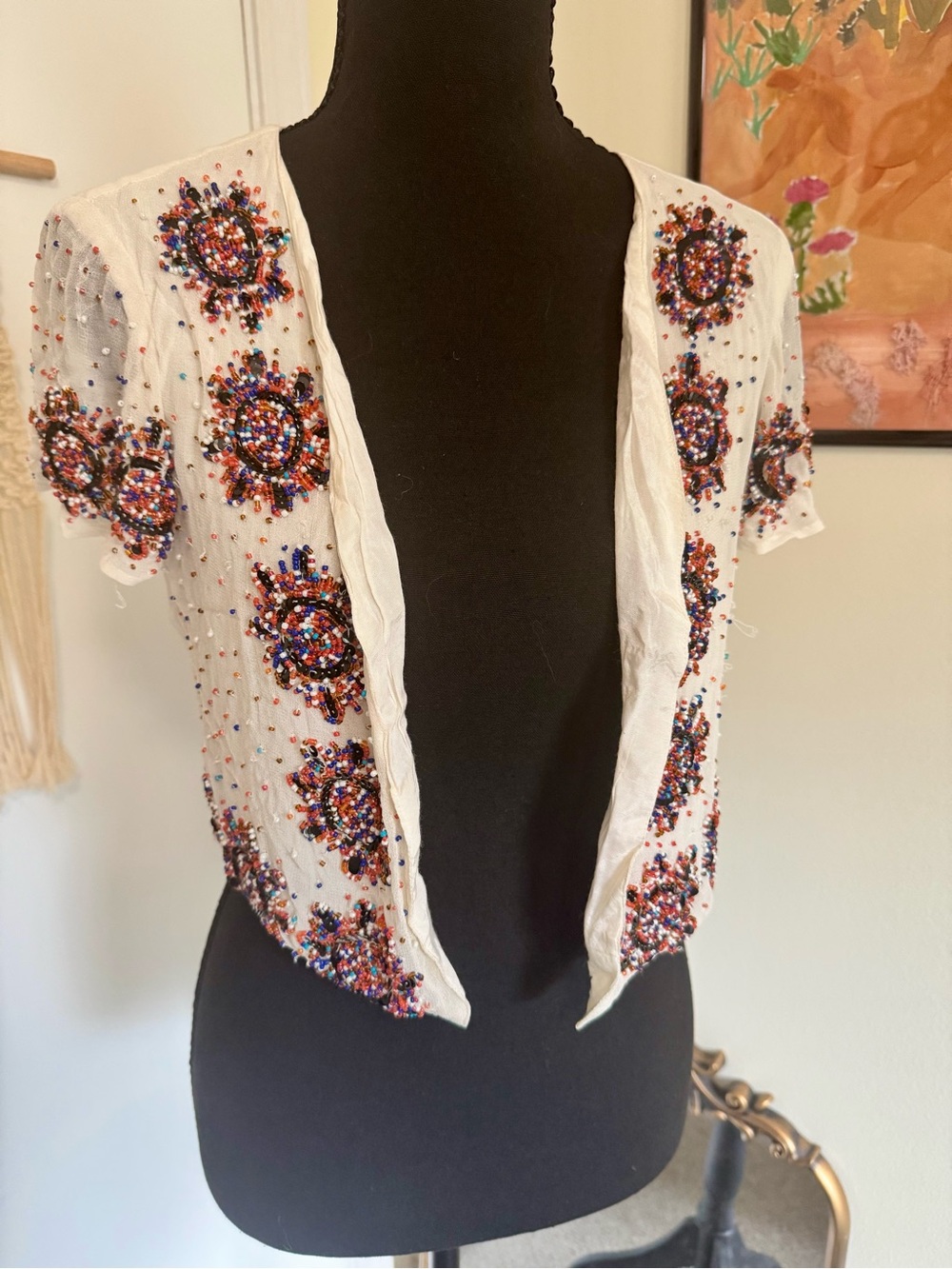 RAGA White Beaded Open-Front Short Sleeve Tunic Top